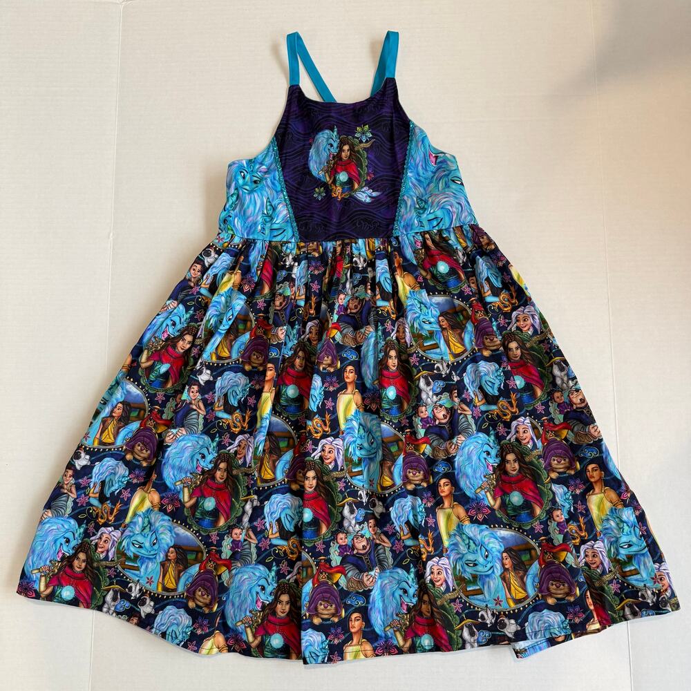 Disney Raya Last Dragon Sundress Dress Cotton Blue Strappy Girls 10 Handmade